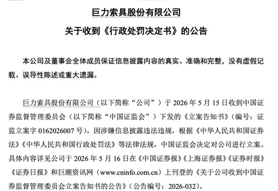 巨力索具,被罚450万元